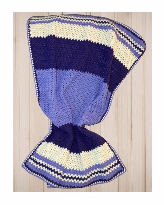 Handmade Shades of Purple & Cream Crochet Blanket — Lap Throw 36x48