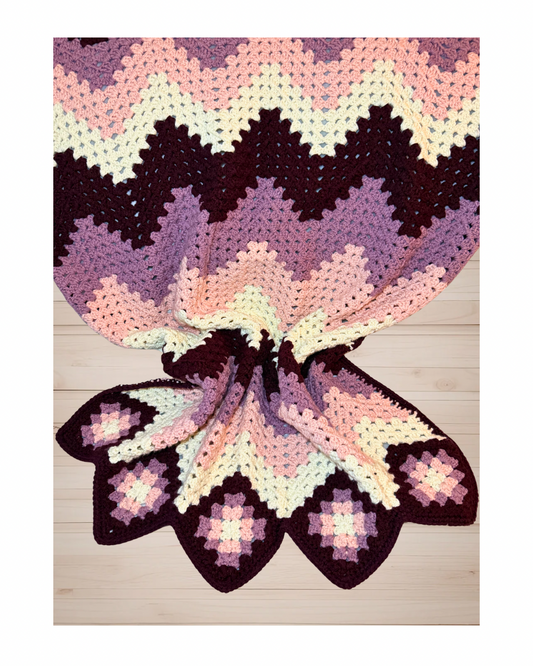 Maroon and Shades of Pink Granny Chevron Throw Blanket | Handmade Crochet Lap Blanket | Cozy Farmhouse Decor | Romantic Cottage Style