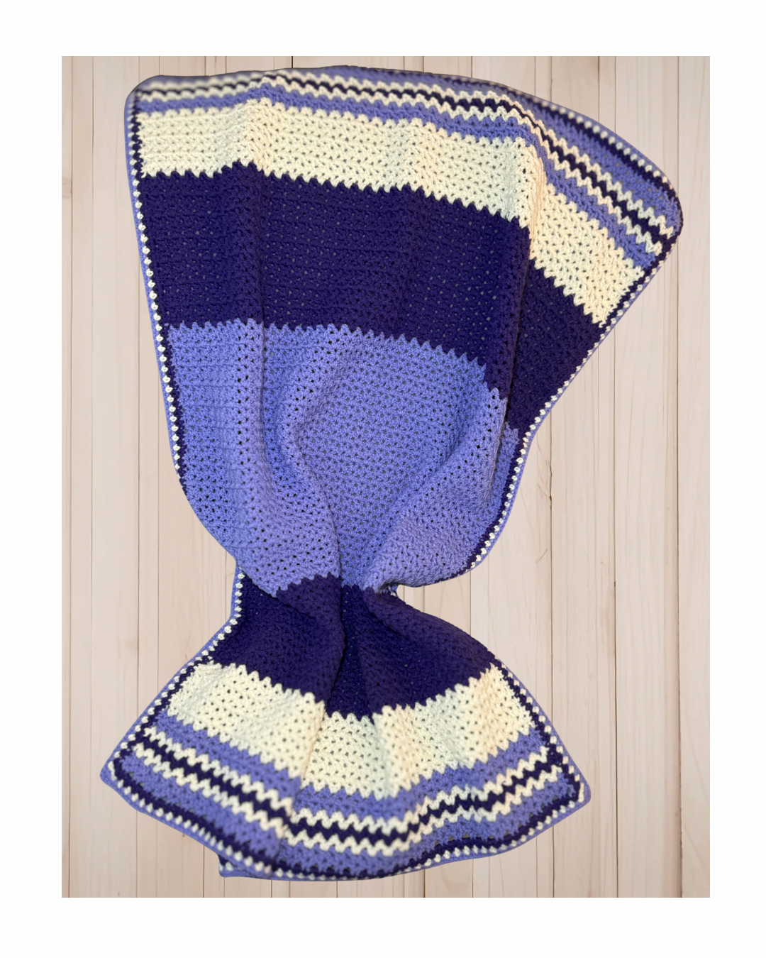 Handmade Shades of Purple & Cream Crochet Blanket — Lap Throw 36x48