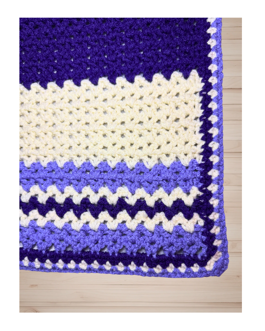 Handmade Shades of Purple & Cream Crochet Blanket — Lap Throw 36x48