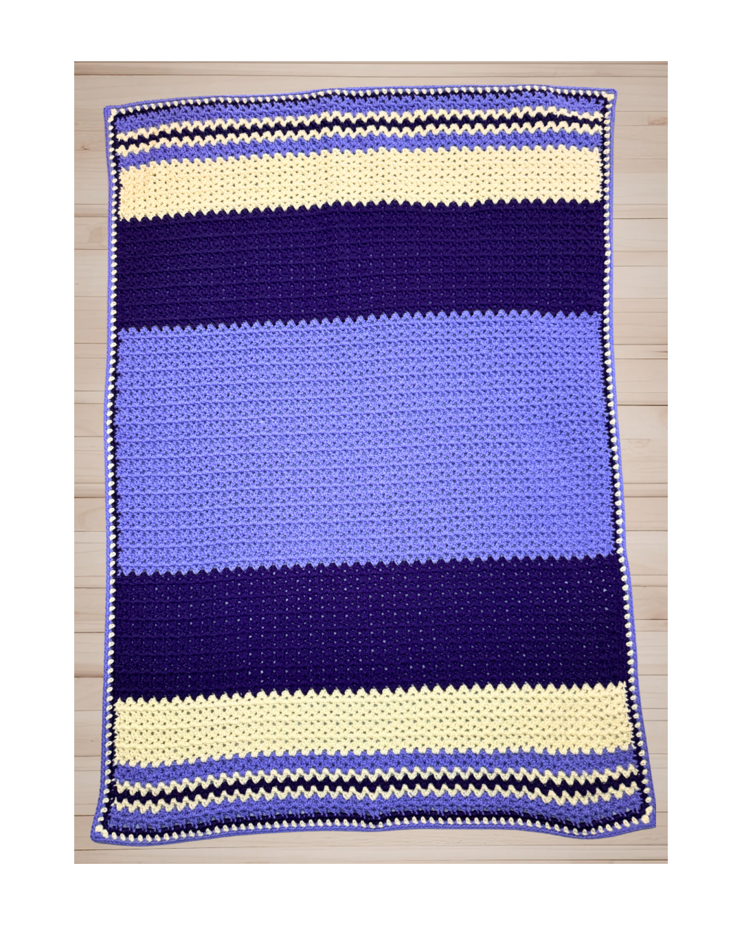 Handmade Shades of Purple & Cream Crochet Blanket — Lap Throw 36x48